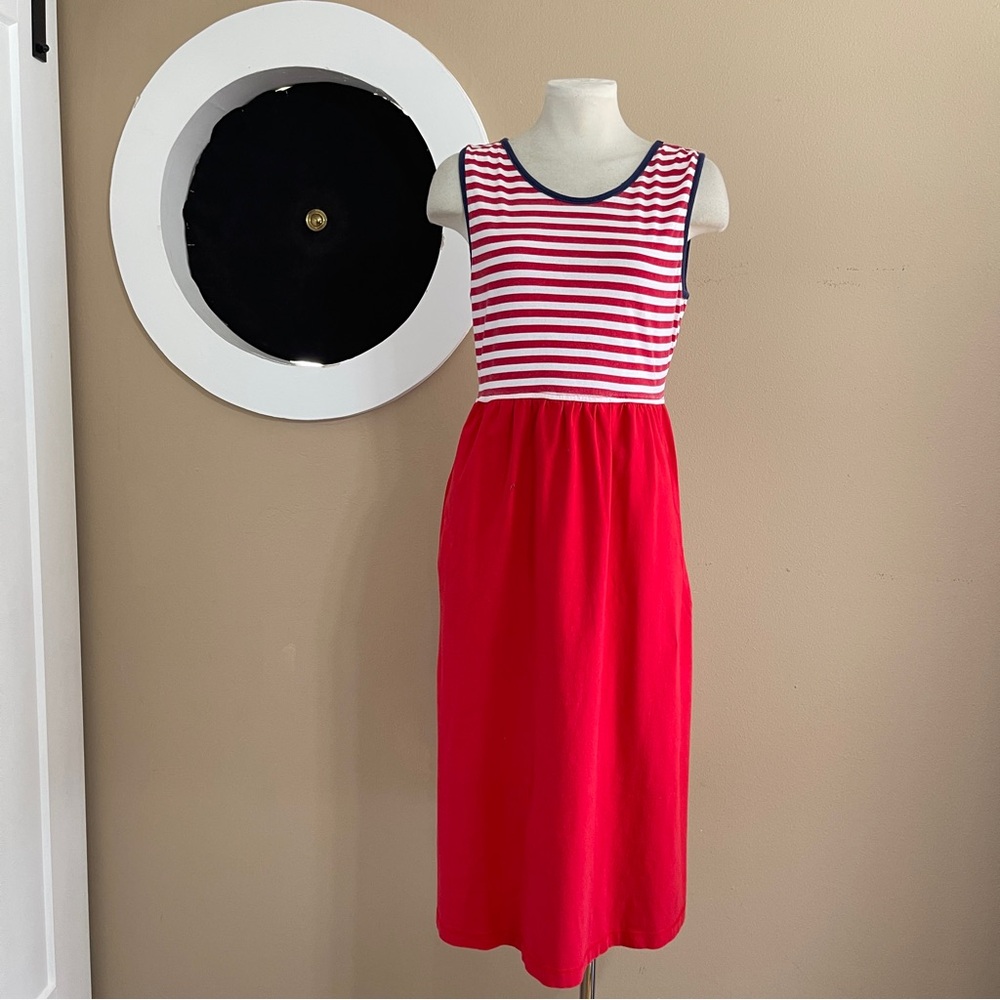 Nautical Vintage Jennifer Moore Red & White Striped Cotton Dress, Size Med Pet